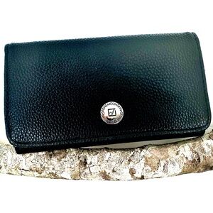 Stone Mountain Wallet Genuine Pebble Leather Tri Fold Black Silver